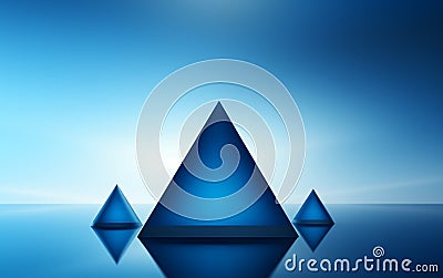 Blue symmetrical three triangles with reflection Stock Photo