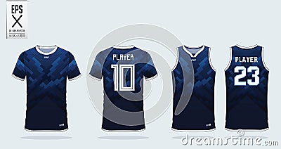 Blue t-shirt sport design template for soccer jersey, football kit and tank top for basketball jersey. Sport uniform. Vector Illustration