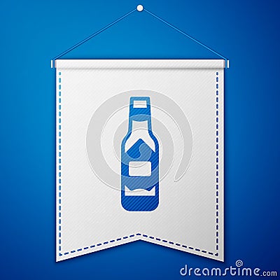 Blue Tabasco sauce icon isolated on blue background. Chili cayenne spicy pepper sauce. White pennant template. Vector Vector Illustration