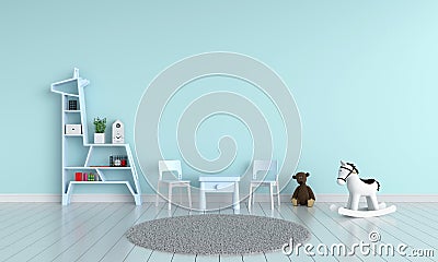 Blue table and chair in child room for mockup, 3D rendering Stock Photo