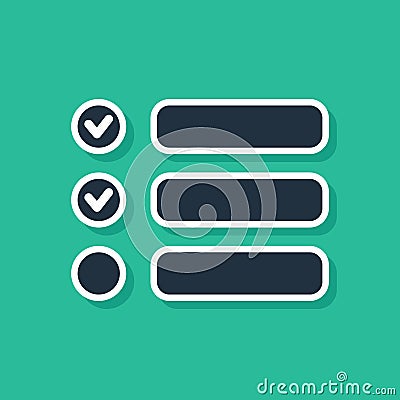 Blue Task list icon isolated on green background. Control list symbol. Survey poll or questionnaire feedback form Vector Illustration