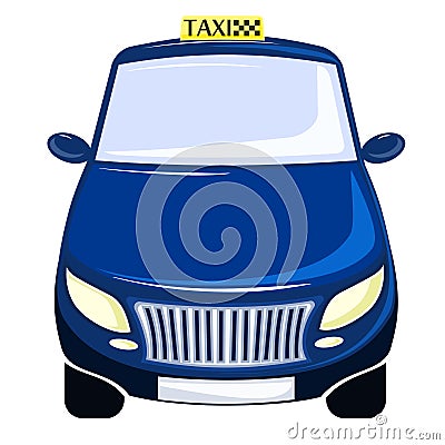 Blue taxi. The car is a front view. Isolated on white. Vector Illustration