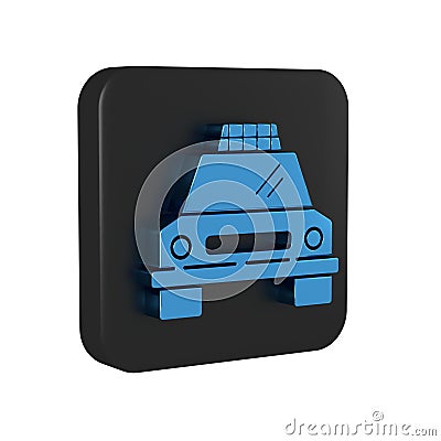 Blue Taxi car icon isolated on transparent background. Black square button. Stock Photo