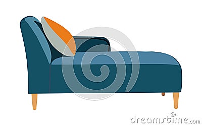 Blue teal sofa with orange pillow vector isolated. Vector Illustration
