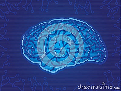 Blue Technology Brain Vector Illustration