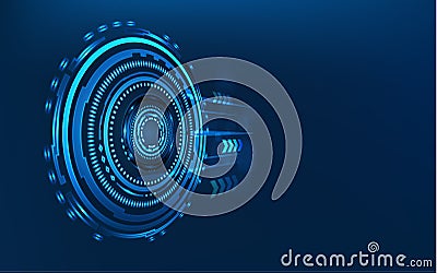 Blue technology circle and computer abstract background with blue and binary code matrix. Business and Connection. Futuristic and Vector Illustration
