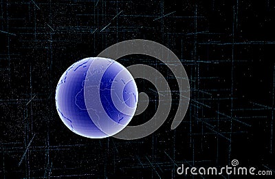 Blue technology circle and computer science abstract background with blue and binary code matrix. Business and Connection. 3D Stock Photo