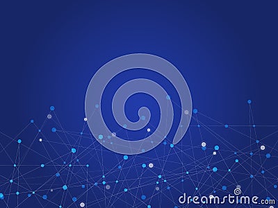 Blue technology and Science abstract background with blue and white line dot. Business and Connection concept. Futuristic and Vector Illustration