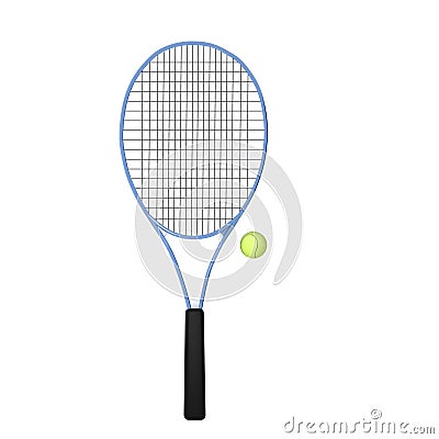 Blue tennis racket with ball Stock Photo