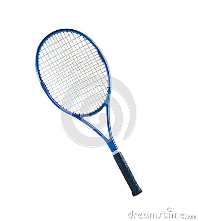 Blue tennis racket isolated white background Stock Photo