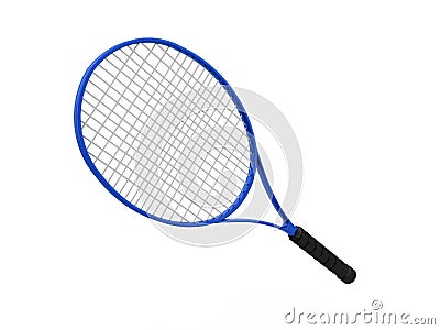 Blue tennis racket isolated on white Stock Photo