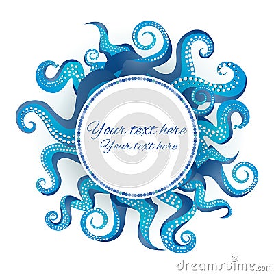 Blue tentacles round frame Vector Illustration