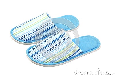 Blue, textile, unisex slippers Stock Photo
