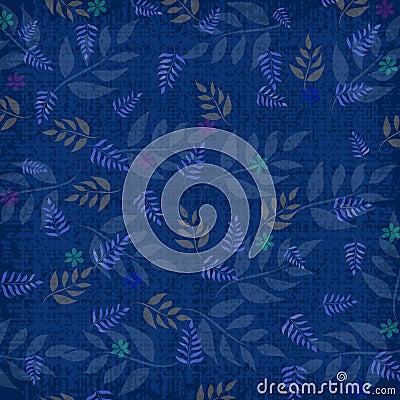 Blue textured background with fern pattern Stock Photo