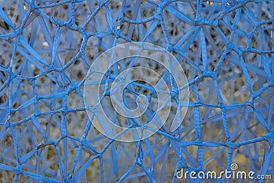 Blue threads web tangle soft focus material object background looks like DNA structure Stock Photo