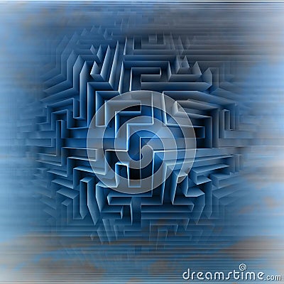Blue three dimensional network maze motion blur Cartoon Illustration