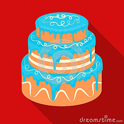Blue three-ply cake icon in flate style on white background. Cakes symbol stock vector illustration. Vector Illustration