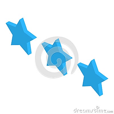 Blue three stars icon, isometric style Vector Illustration