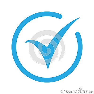 Blue tick icon vector symbol, checkmark isolated on white background, checked icon or correct choice sign, check mark or checkbox Vector Illustration