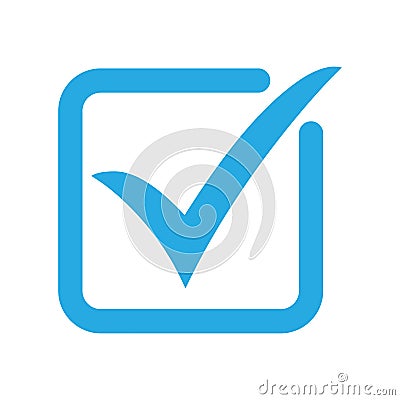 Blue tick icon vector symbol, checkmark isolated on white background, checked icon or correct choice sign, check mark Vector Illustration