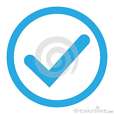 Blue tick icon vector symbol, checkmark isolated on white background, checked icon or correct choice sign, check mark or checkbox Cartoon Illustration