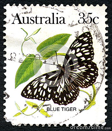 Blue Tiger Butterfly Australian Postage Stamp Cartoon Illustration