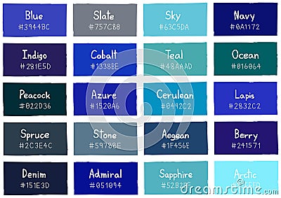 Blue Tone Color Shade Background with Code and Name Vector Illustration