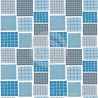Blue tone geometric square quilt pattern. Blue and grey checkered background. Vector Illustration