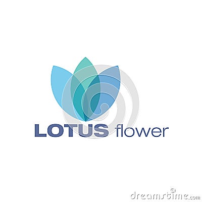 Blue tone Lotus flower icon illustration over white isolated background. Cartoon Illustration