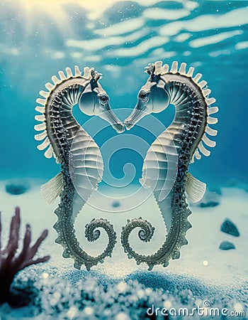 Seahorses facing each other making a heart shape Stock Photo