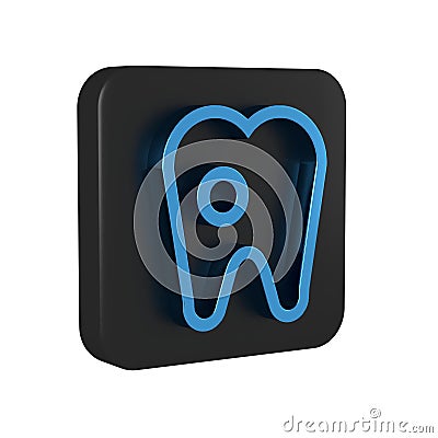 Blue Tooth with caries icon isolated on transparent background. Tooth decay. Black square button. Stock Photo