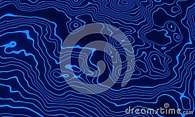 Blue topographic contour lines. Abstract mountain Cartoon Illustration