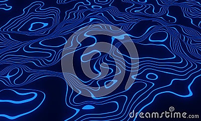 Blue topographic contour lines. Abstract mountain Cartoon Illustration