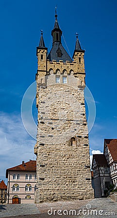 Blue Tower built in 1200 and landmark of Bad Wimpfen, Neckar Valley, Kraichgau, Baden-WÃ¼rttemberg, Germany, Europe Stock Photo