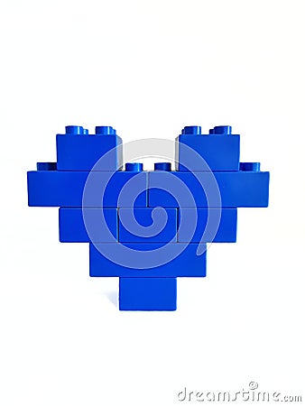 Blue toy blocks heart isolated on white background Stock Photo