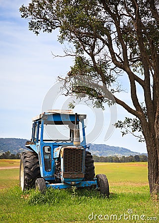 Blue tractor Stock Photo