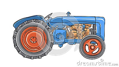 Blue Tractor Vintage hand drawn vector art illustration Vector Illustration