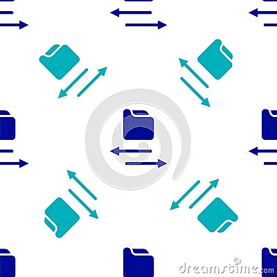 Blue Transfer files icon isolated seamless pattern on white background. Copy files, data exchange, backup, PC migration Vector Illustration