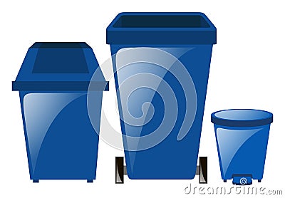 Blue trashcans in three different sizes Cartoon Illustration