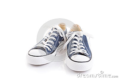 Blue trendy sport shoes on white background Stock Photo