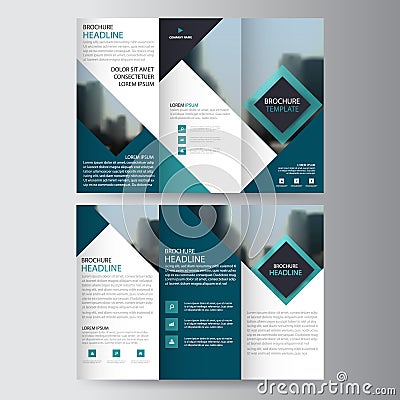 Blue triangle business trifold Leaflet Brochure Flyer report template vector minimal flat design set, abstract three fold Vector Illustration