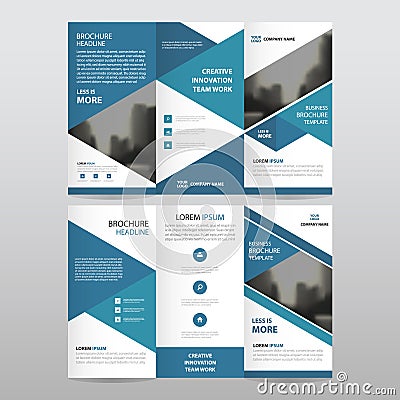 Blue triangle business trifold Leaflet Brochure Flyer report template vector minimal flat design set, abstract three fold Vector Illustration