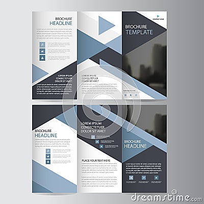 Blue triangle business trifold Leaflet Brochure Flyer report template vector minimal flat design set, abstract three fold Vector Illustration