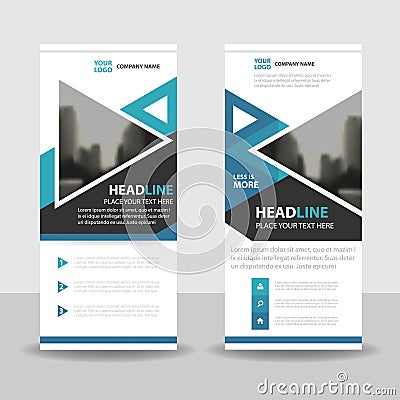 Blue triangle roll up business brochure flyer banner design , cover presentation abstract geometric background, modern publication Vector Illustration