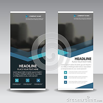 Blue triangle roll up business brochure flyer banner design , cover presentation abstract geometric background, modern publication Vector Illustration