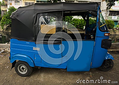 Blue Tricycle in Indonesia known as Bajaj photo taken in Jakarta Indonesia Editorial Stock Photo