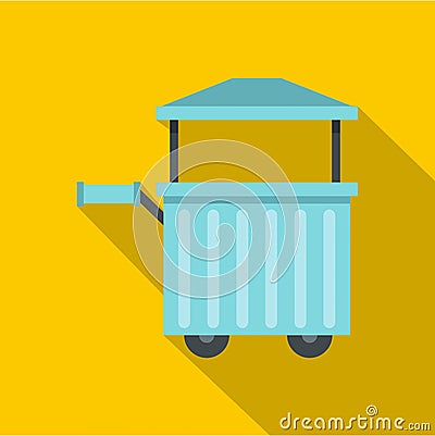 Blue trolley with awning icon, flat style Vector Illustration