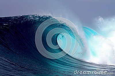 Blue tropical ocean surfing wave Stock Photo