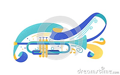 Blue trumpet flat vector illustration Vector Illustration