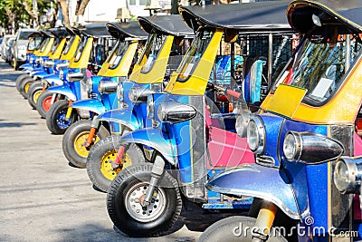Blue tuk tuk thailand is local taxi thai is Favorite activities and Stock Photo